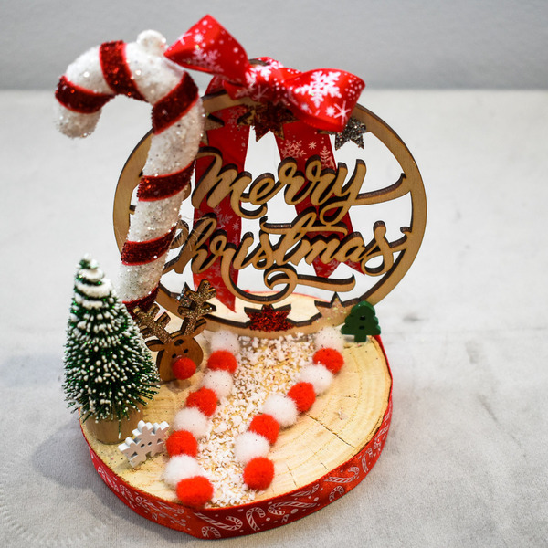 Επιτραπέζιος Διακοσμητικός Ξύλινος Κορμός Merry Christmas 14x10εκ - ξύλο, διακοσμητικά, πρωτότυπα δώρα, δέντρο - 3
