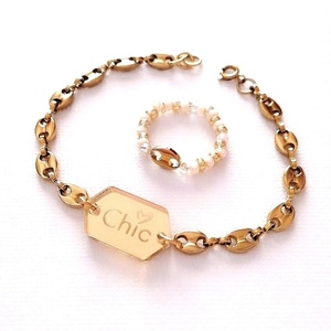 Βραχιόλι με αλυσίδα θήτα και ταυτότητα Chic! - charms, επιχρυσωμένα, ατσάλι, σταθερά, χεριού