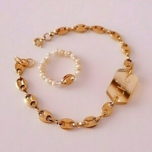 Βραχιόλι με αλυσίδα θήτα και ταυτότητα Chic! - charms, επιχρυσωμένα, ατσάλι, σταθερά, χεριού - 3