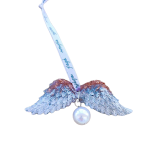 Στολίδι γούρι φτερά αγγέλου ασημί από υγρό γυαλί - γυαλί, αγγελάκι, γούρια