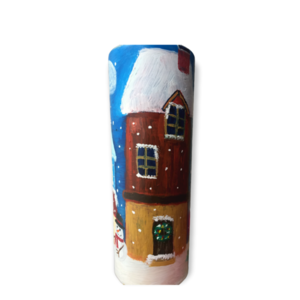 Κερί με χιονισμένη πόλη/15χ6/ μεγάλο/ ζωγραφισμένο/ χειροποίητο - ρεσώ & κηροπήγια, χριστούγεννα, χριστουγεννιάτικα δώρα - 3