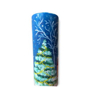 Κερί με χιονισμένη πόλη/15χ6/ μεγάλο/ ζωγραφισμένο/ χειροποίητο - ρεσώ & κηροπήγια, χριστούγεννα, χριστουγεννιάτικα δώρα - 4