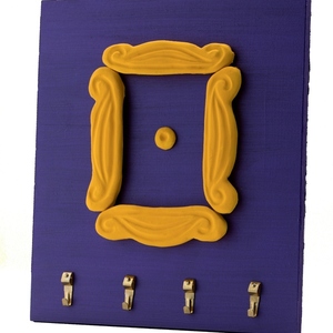 Ξύλινη Κλειδοθήκη με Κίτρινη κορνίζα - πίνακες & κάδρα, δώρα γενεθλίων, κλειδοθήκες, ξύλινα διακοσμητικά τοίχου - 2