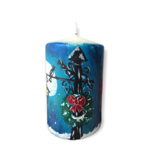 Κερί με φανάρι σε πανσέληνο /7.5χ5 /μικρό/ ζωγραφισμένο/ χειροποίητο - χαρτί, χιονονιφάδα, χριστουγεννιάτικα δώρα, κεριά & κηροπήγια