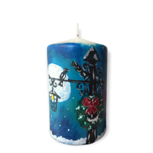 Κερί με φανάρι σε πανσέληνο /7.5χ5 /μικρό/ ζωγραφισμένο/ χειροποίητο - χαρτί, χιονονιφάδα, χριστουγεννιάτικα δώρα, κεριά & κηροπήγια - 3