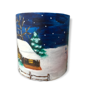 Κερί με χιονισμένο σπίτι /10χ10 /πολύ μεγάλο/ ζωγραφισμένο/ χειροποίητο - χαρτί, σπίτι, χριστουγεννιάτικα δώρα, κεριά & κηροπήγια - 3