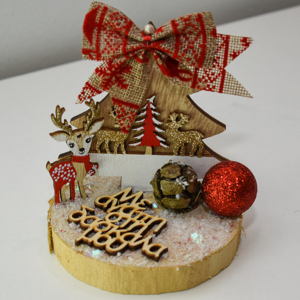 Χριστουγεννιάτικο Δέντρο-Ελαφάκι Πάνω Σε Ξύλινο Κορμό Δώρο Για Δασκάλα 11x10εκ - ξύλο, δασκάλα, διακοσμητικά, δέντρο - 3