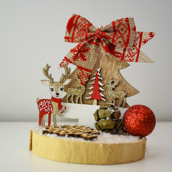 Χριστουγεννιάτικο Δέντρο-Ελαφάκι Πάνω Σε Ξύλινο Κορμό Δώρο Για Δασκάλα 11x10εκ - ξύλο, δασκάλα, διακοσμητικά, δέντρο - 2