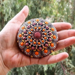 Διακοσμητική πέτρα Μandala 7,5x2,5 εκ. - ζωγραφισμένα στο χέρι, mandala, διακοσμητικές πέτρες, γύψος - 4