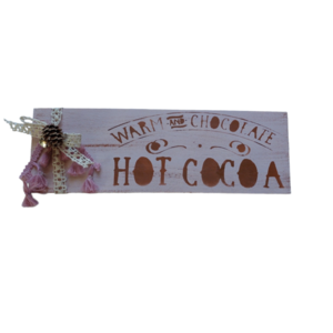 Χριστουγεννιάτικη Διακοσμητική Επιγραφή "Hot Cocoa"- pink - ξύλο, vintage, διακοσμητικά
