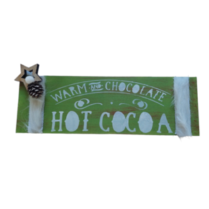 Χριστουγεννιάτικη Διακοσμητική Επιγραφή "Hot Cocoa"- green - ξύλο, vintage, νονά, δασκάλα, διακοσμητικά
