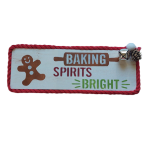 Χριστουγεννιάτικη Διακοσμητική Επιγραφή "Baking Spirits Bright" - ξύλο, vintage, διακοσμητικά, άγιος βασίλης