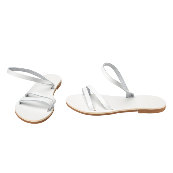 Γυναικεία σανδάλια άσπρα από δέρμα, Σανδάλια Ιθάκη - δέρμα, φλατ, ankle strap - 3