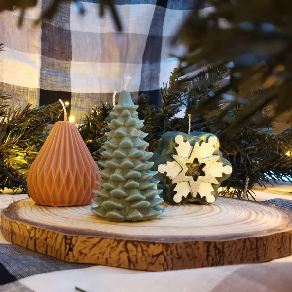 Christmas Premium Κερί Ελαιοκράμβης - Χιονονιφάδα 1 - χειροποίητα, αρωματικά κεριά, κεριά, vegan κεριά - 3