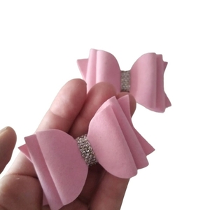 Φιογκάκια μαλλιών "lovely pink" σετ των 2 - ύφασμα, λαστιχάκι, hair clips, δώρο γεννεθλίων - 3