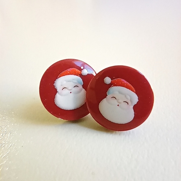 Χριστουγεννιάτικα σκουλαρίκια ρητίνης μικρά καρφωτα με χριστουγεννιάτικα σχέδια - γυαλί, καρφωτά, μικρά, χριστουγεννιάτικα δώρα, δώρα για γυναίκες - 2