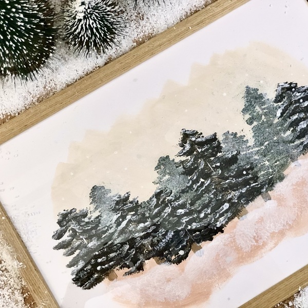 Snowy forest A4 - πίνακες & κάδρα, χριστουγεννιάτικα δώρα, πίνακες ζωγραφικής