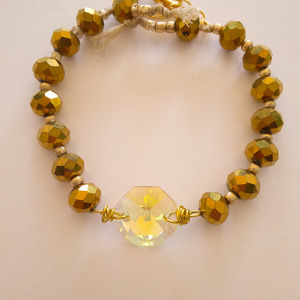 Βραχιόλι χειροποίητο με χρυσο κρυσταλλο και χρυσές χάντρες - γυαλί, charms, επιχρυσωμένα, χάντρες, αυξομειούμενα - 4