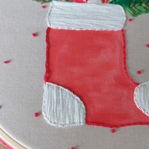 Χειροποίητο Χριστουγεννιατικο Τελάρο- Χριστουγεννιατικη κάλτσα - ύφασμα, νήμα, βελούδο, διακοσμητικά - 3