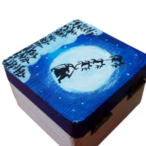 Ξύλινο κουτί με χιονισμένο δάσος/πολύ μικρό/ 8Χ8 εκ./ χειροποίητο/ ζωγραφισμένο στο χέρι - ξύλο, ζωγραφισμένα στο χέρι, διακοσμητικά, χιονονιφάδα - 3
