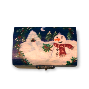 Ξύλινο κουτί με χιονάνθρωπο και ιγκλού/ μικρό/ 10,5Χ8 εκ./ χειροποίητο/ ζωγραφισμένο στο χέρι - ξύλο, διακοσμητικά, χιονονιφάδα, χριστουγεννιάτικα δώρα - 2