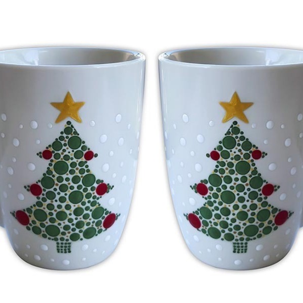 Χριστουγεννιάτικη κούπα έλατο 330ml, ζωγραφισμένη στο χέρι - ζωγραφισμένα στο χέρι, πηλός, κούπες & φλυτζάνια, είδη κουζίνας, δέντρο - 4