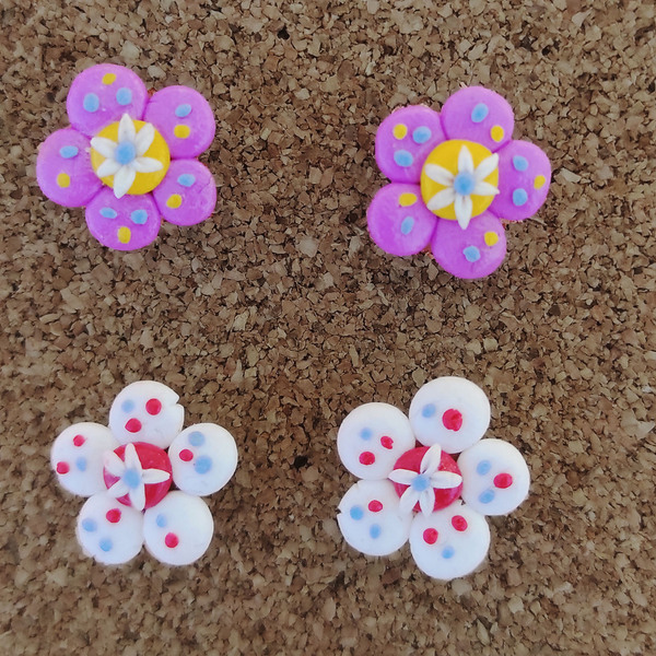 Παιδικά Σκουλαρήκια από πολυμερικό πηλό για κορίτσια με ή χωρίς τρύπες στα αυτιά, Παιδικό κόσμημα , Δώρο για κορίτσια, Λευκό λουλούδι - πηλός, καρφωτά, μικρά - 4