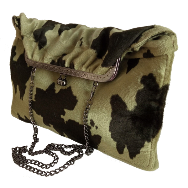Γυναικεία τσάντα φάκελος clutch, animal print, φτιαγμένη από γούνα χειροποίητη - ύφασμα, clutch, ώμου, χιαστί, χειρός