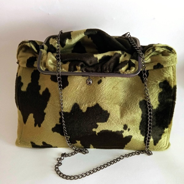 Γυναικεία τσάντα φάκελος clutch, animal print, φτιαγμένη από γούνα χειροποίητη - ύφασμα, clutch, ώμου, χιαστί, χειρός - 4