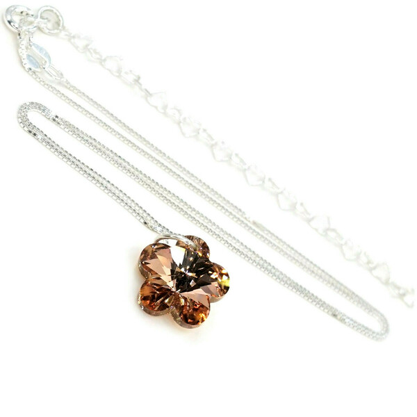 Κολιέ Λουλούδι Κρυστάλλινο, Χρώμα Capri Gold, Γυναικείο Κόσμημα με Ασημένια Αλυσίδα Τετράγωνη 45εκ. Nikolas Jewelry - γυαλί, charms, κοντά, λουλούδι, ατσάλι - 2