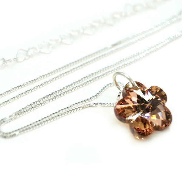 Κολιέ Λουλούδι Κρυστάλλινο, Χρώμα Capri Gold, Γυναικείο Κόσμημα με Ασημένια Αλυσίδα Τετράγωνη 45εκ. Nikolas Jewelry - γυαλί, charms, κοντά, λουλούδι, ατσάλι - 4