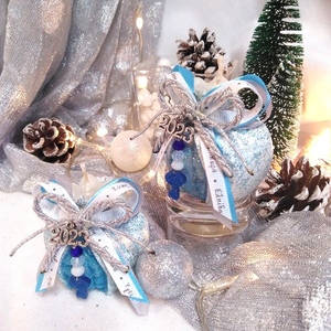 Γούρι 2023 αρωματικό κερί ρόδι άσπρο πετρόλ - γαλάζιο 6*6cm - γυαλί, χριστουγεννιάτικα δώρα, κεριά, γούρια - 2