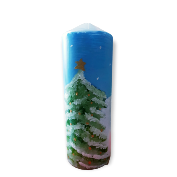 Κερί με χιονισμένο σπίτι και έλατο /18χ7 /πολύ μεγάλο/ ζωγραφισμένο/ χειροποίητο - ρεσώ & κηροπήγια, χριστούγεννα, χριστουγεννιάτικα δώρα - 3
