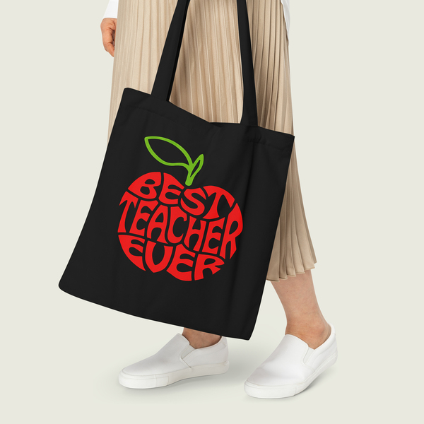 Πάνινη μαύρη τσάντα 40x39 εκατοστά, τσαντα η καλύτερη δασκάλα, δώρο για τη δασκάλα, τσάντα για βιβλία - ύφασμα, δώρο, πάνινες τσάντες, η καλύτερη δασκάλα - 2