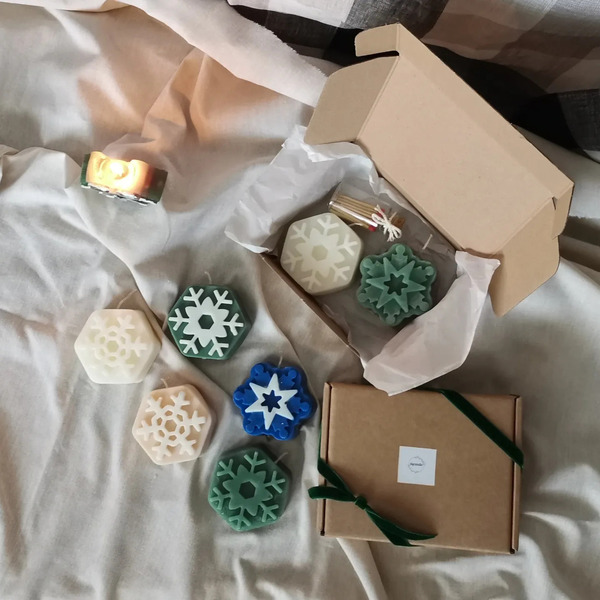 Christmas Premium Κερί Ελαιοκράμβης - Χιονονιφάδα 3 - αρωματικά κεριά, χριστουγεννιάτικα δώρα, κερί σόγιας, vegan κεριά - 5