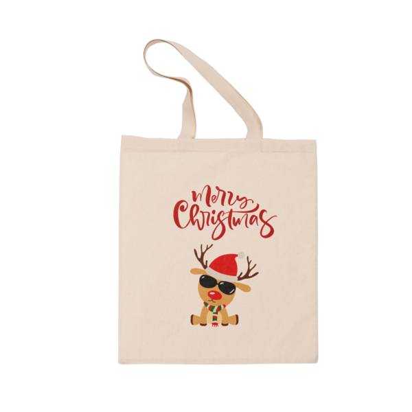 Υφασμάτινη μπεζ τσάντα 40x39 εκατοστά, Χριστουγεννιάτικη τσάντα με ελαφάκι, δώρο Χριστουγέννων - ύφασμα, ώμου, χριστούγεννα, tote