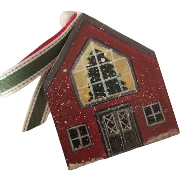 Χριστουγεννιάτικο γούρι σπιτάκι - ξύλο, σπίτι, χιονονιφάδα, γούρια, δέντρο