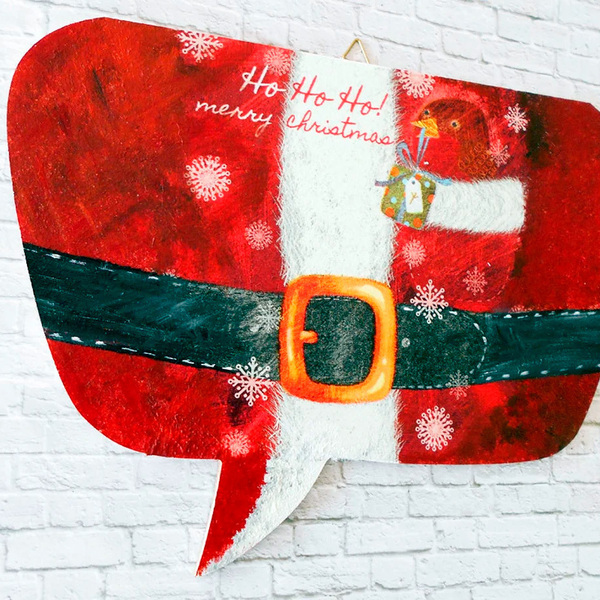 Χριστουγεννιάτικη ταμπέλα speech Bubble, "Ho ho ho" Aγιος Βασίλης, για την διακόσμηση της πόρτας και του τοίχου Διάστ. 28X20cm - ξύλο, μπαμπάς, διακοσμητικά, άγιος βασίλης - 3