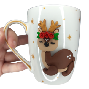 Τρισδιάστατη κούπα καφέ ταρανδάκι από πολυμερικό πηλό - πηλός, πορσελάνη, διακοσμητικά, χριστουγεννιάτικα δώρα, κούπες & φλυτζάνια - 4