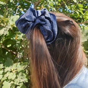XL λαστιχάκι για τα μαλλιά - μπλε καρό - ύφασμα, λαστιχάκια μαλλιών - 4