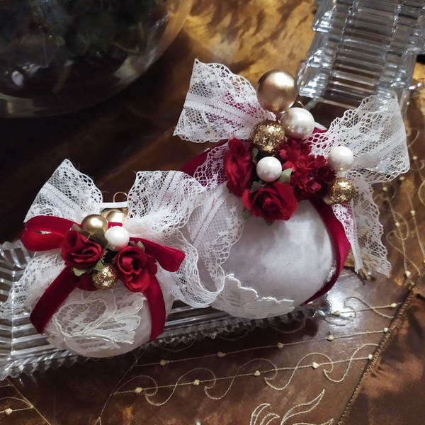 Χριστουγεννιάτικες μπάλες σετ γυάλινες σε λευκή απόχρωση - γυαλί, στολίδια, δέντρο, μπάλες - 2