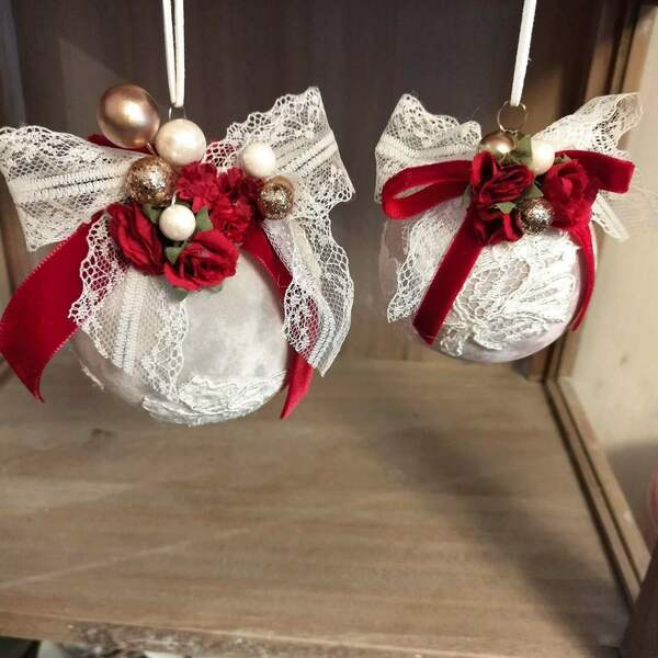 Χριστουγεννιάτικες μπάλες σετ γυάλινες σε λευκή απόχρωση - γυαλί, στολίδια, δέντρο, μπάλες - 3