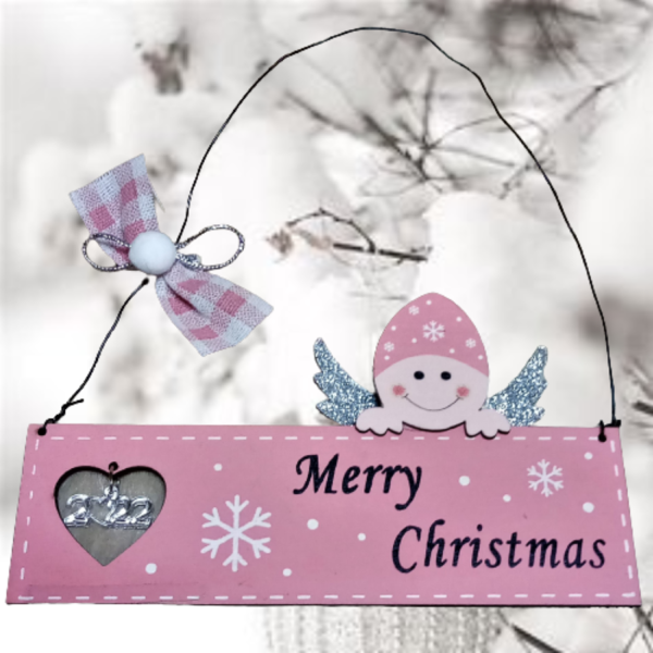 Ξύλινο χριστουγεννιάτικο κρεμαστό διακοσμητικό για παιδικό δωμάτιο σε ροζ χρώμα ( 17,5 χ 17 εκ. ) - ξύλο, δώρα για παιδιά, διακοσμητικά, αγγελάκι, γούρι 2023 - 5