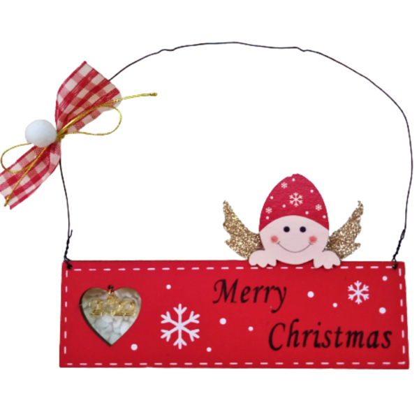 Ξύλινο χριστουγεννιάτικο κρεμαστό διακοσμητικό για παιδικό δωμάτιο σε κόκκινο χρώμα ( 17,5 χ 17 εκ. ) - ξύλο, δώρα για παιδιά, διακοσμητικά, αγγελάκι, γούρι 2023 - 2
