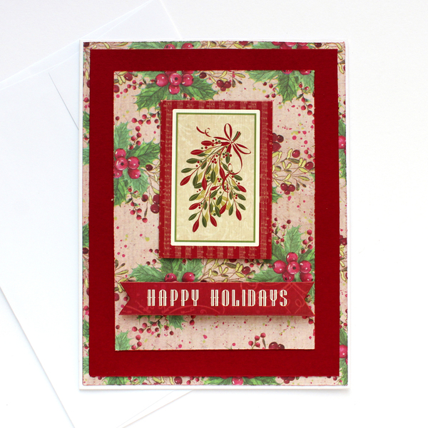 Χριστουγεννιάτικη κάρτα "Happy Holidays"-γκι - χαρτί, ευχετήριες κάρτες