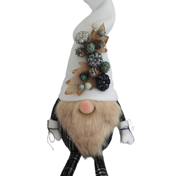 Νάνος (Gnome) υφασμάτινος με λευκό σκούφο 70 εκ - ύφασμα, γιαγιά, διακοσμητικά, χριστουγεννιάτικα δώρα, άγιος βασίλης