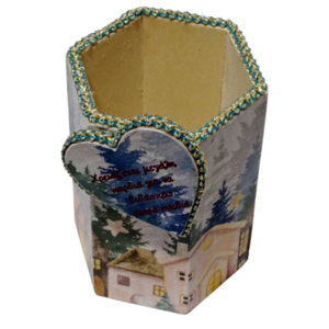 Ξύλινη μολυβοθήκη με ντεκουπάζ δώρο για δάσκαλο/δασκάλα - ξύλο, ντεκουπάζ, χριστουγεννιάτικα δώρα, δώρα για δασκάλες