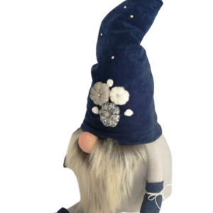 Νάνος (Gnome) υφασμάτινος με σκούρο μπλε σκούφο 70 εκ - ύφασμα, παππούς, μπαμπάς, διακοσμητικά, άγιος βασίλης - 2