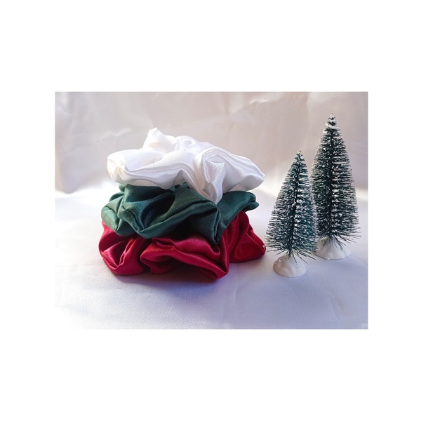 Christmas eve- Χριστουγεννιάτικο σετ 3τμχ σατέν scrunchies - ύφασμα, σετ δώρου, λαστιχάκια μαλλιών, satin scrunchie - 4