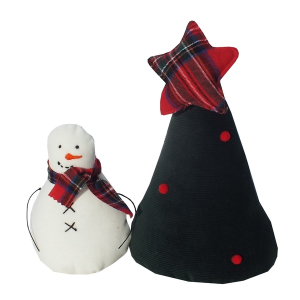 Διακοσμητικό Χριστουγεννιάτικο δέντρο και χιονάνθρωπος - ύφασμα, διακοσμητικά, χριστούγεννα, χιονάνθρωπος, δέντρο